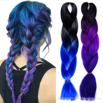 Wholsale Ombre Purple Blue 24 Inch Long PROTECTIVE STYLE LIGHTWEIGHT Jumbo Braids Hair Easy Braiding Synthetic Hair Extensions